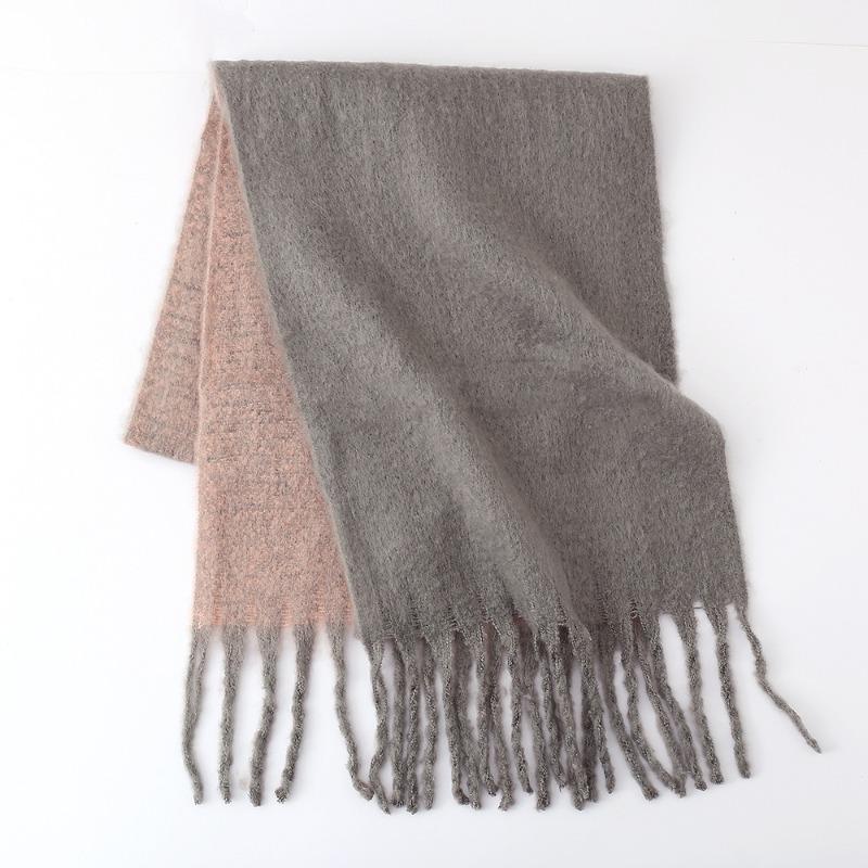 Mohair scarf women's winter two-color soft waxy thickened autumn and winter coarse fringed versatile couple scarf