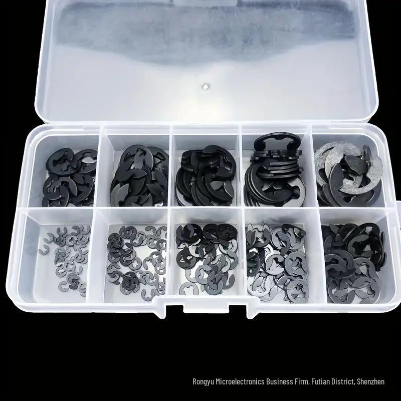 120PCS Black 304 Stainless Steel E-Type Circlip Retaining Ring Washer Set, Sizes M1.5-M10