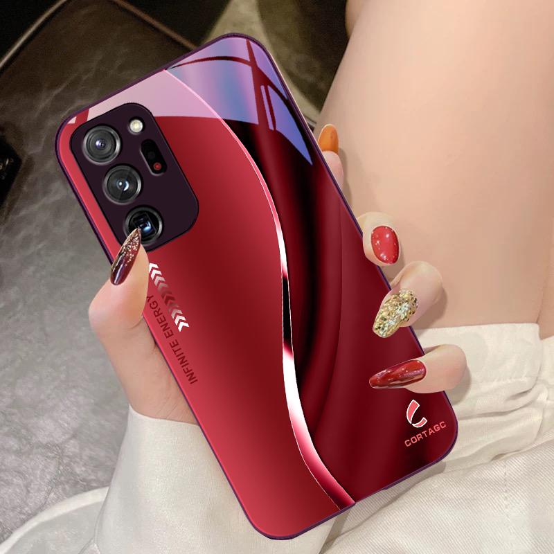 Tempered Glass Phone Case For Samsung Galaxy Note 8 9 10 PRO 20 Ultra A01 02 03 Core 04E 4G A10 12 13 5G Liulian Sunset Red