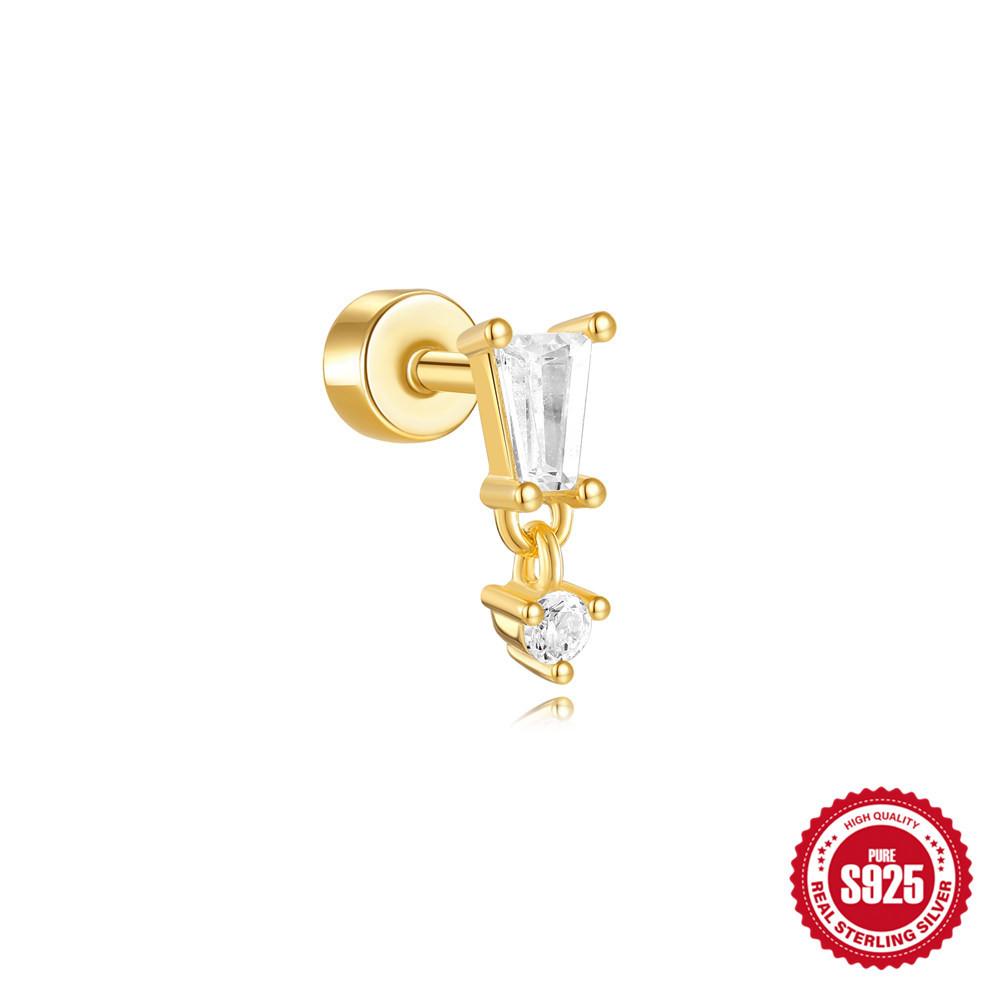 Fashion S925 Sterling Silver Geometric Kite Stone With Diamond Flat Head Thread New Puncture Easy To Wear Earbone Nails