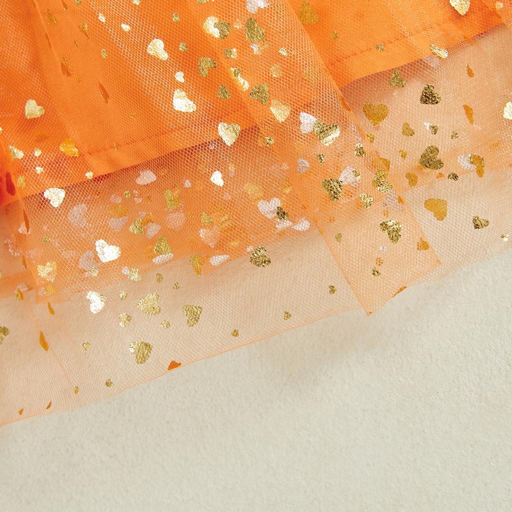 Little Girl 's Slip Dress Carrot Heart Print Sleeveless Tie Strap Summer A-Line Easter Dress Tulle Cake Dress