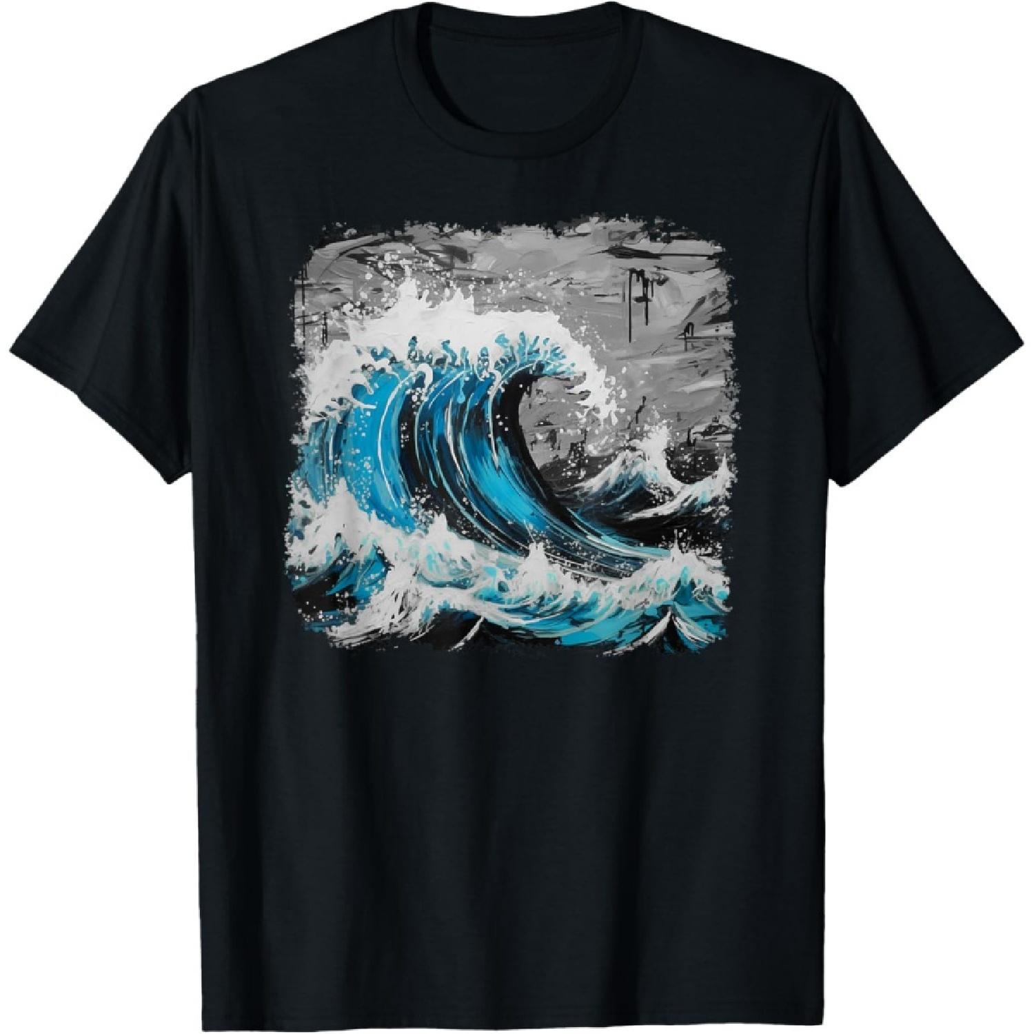Ocean Waves Stylish Street Art Design T-Shirt S
