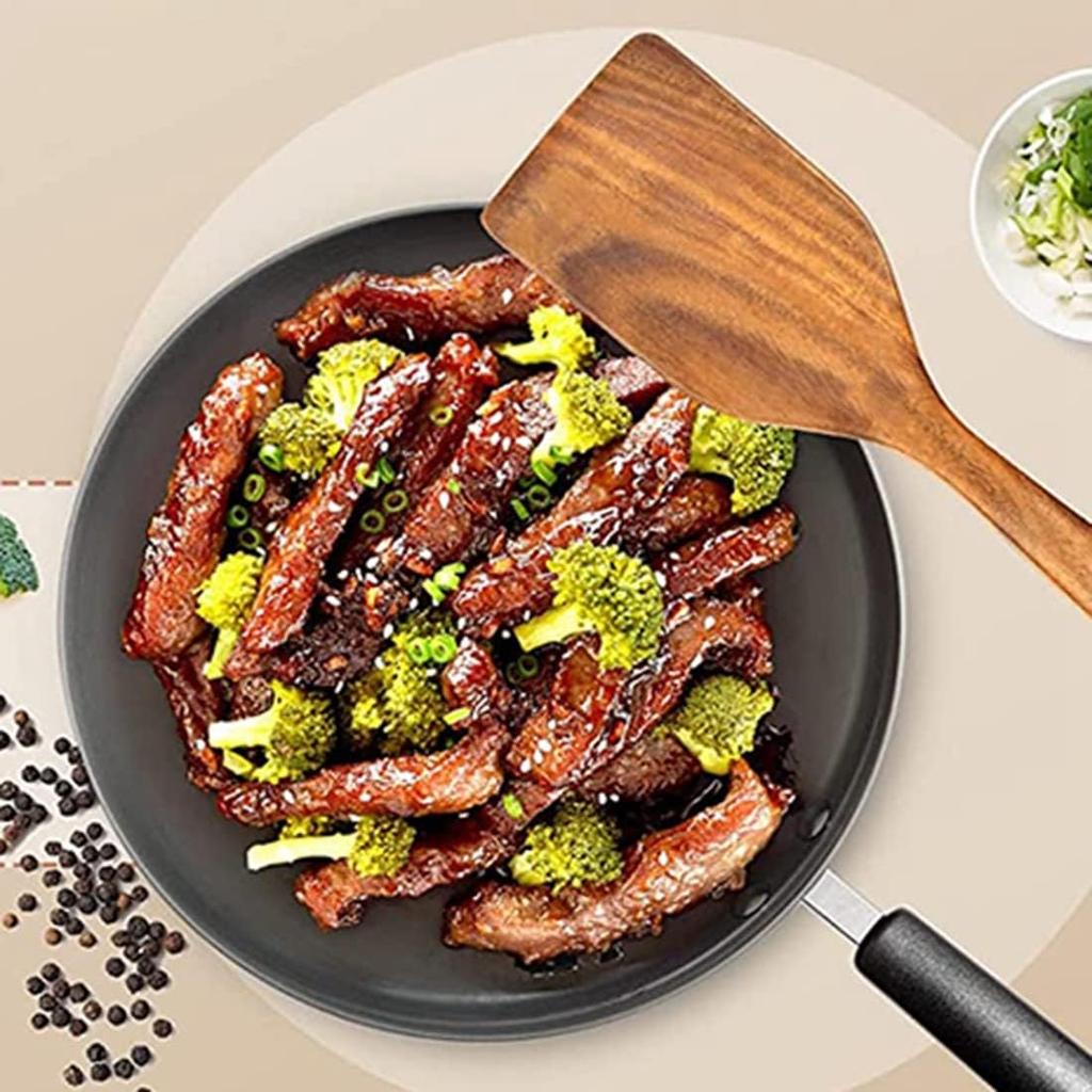 Wooden Utensils for Cooking, 5 Pcs Natural Teak Wooden Kitchen Utensil Set Wooden Spoons for Cooking Wooden Cooking