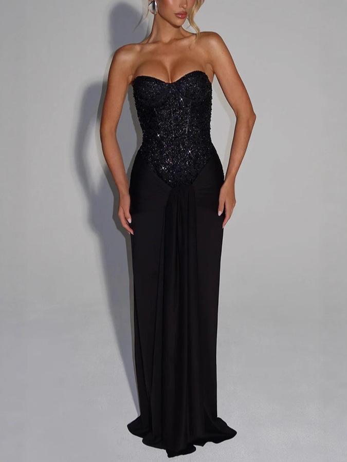 Dámské bandeau šaty s vysokým pasem a šněrováním, evropský americký styl, jednobarevné, úzký střih, styl 8203.