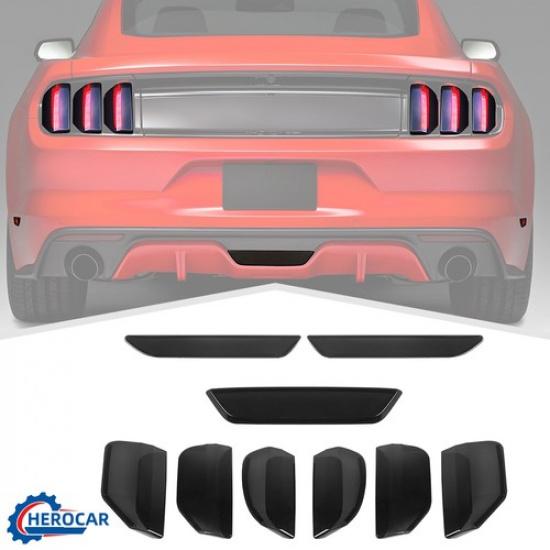 9Pc Smoked Rear Taillight Fog Lamp Cover Trim Decor Kit for Ford Mustang 2015-17