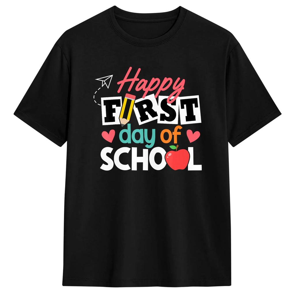 Happy First Day of School 100 Cotton T-Shirt For  Summer  Aesthetic T-Shirts O-Neck Novelty Tee Shirt Big Size Cheap Tops