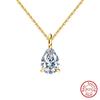 Washeng Jewelry Water Drops Pear-Shaped Pendant Cross Chain Women's 14K Gold Plated 925 Sterling Silver Zircon Necklace Cross