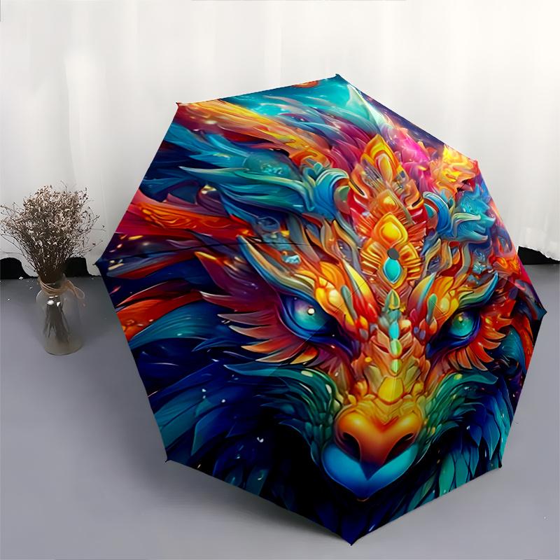 1pc Colorful Dragon Head Automatic Opening Folding Umbrella with 8-Bone Iron Frame - Perfect for Outdoor Use, Festive Gifts, Travel, Daily Use.R0