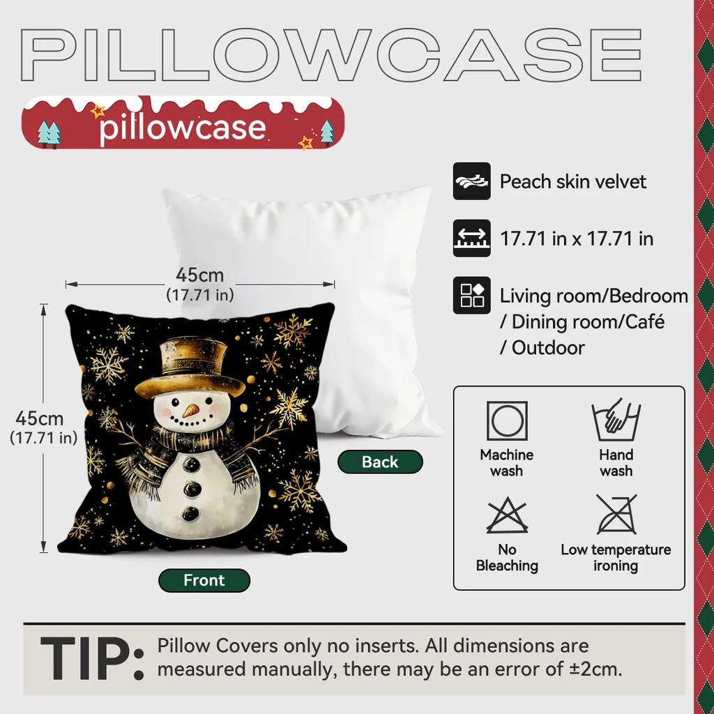 Black Gold Christmas Pillowcase Printed Polyester 45x45cm Throw Pillowcover Decorative Sofa Cushion Pillowslip Home Decor