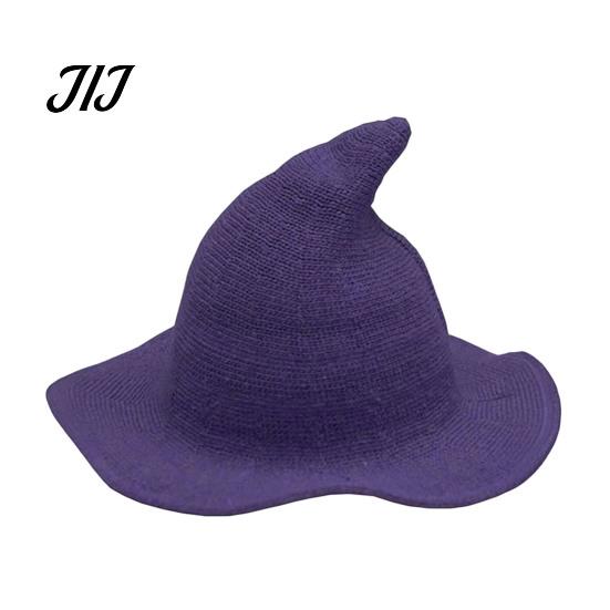Witch Hat for Halloween Women Pointed Hat, Foldable Wide Brim Knitted Cap, Masquerade Party Prop Cosplay Autumn Winter, Themed Costume Accessory