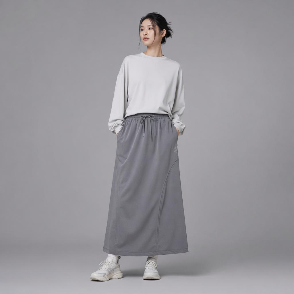 adidas FOS WV Solid Color Elastic Waist Drawstring Casual Long Skirt Women Skirts KW5720