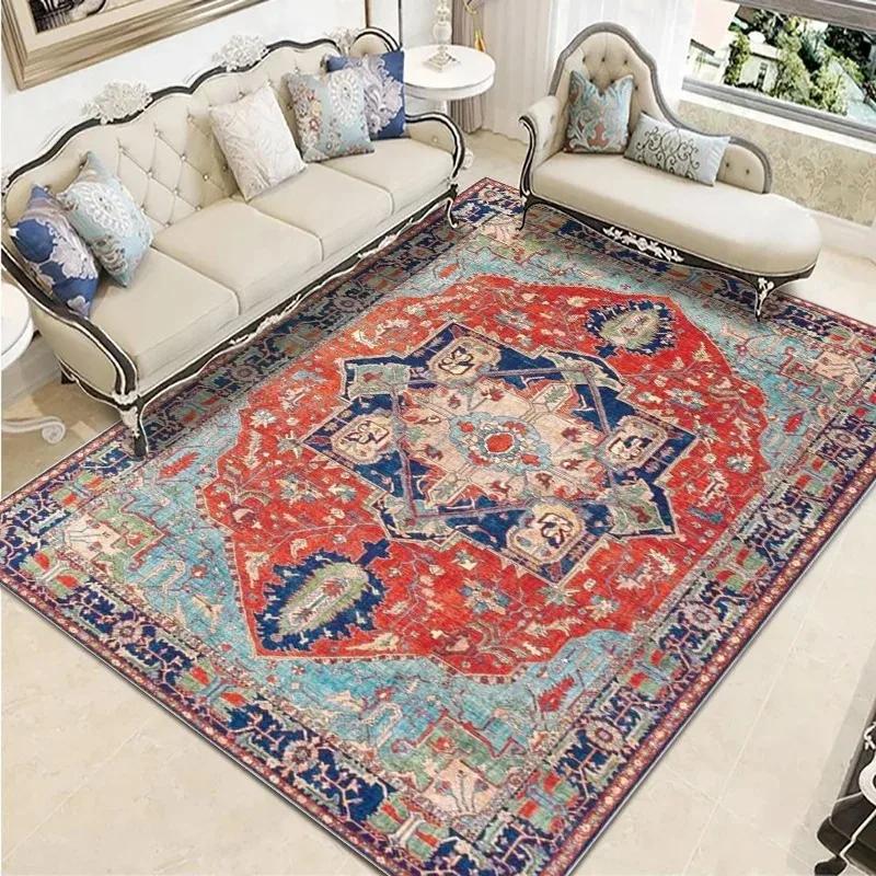 Bohemian Vintage Carpet Large Area Living Room Sofa Mat Bedroom Office Muslim Prayer Non-slip Machine Washable Rug Home Decor