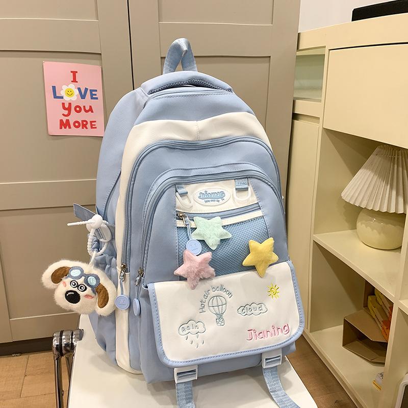 School bag high value multi-layer fresh junior high school sweet versatile contrasting color embroidery light