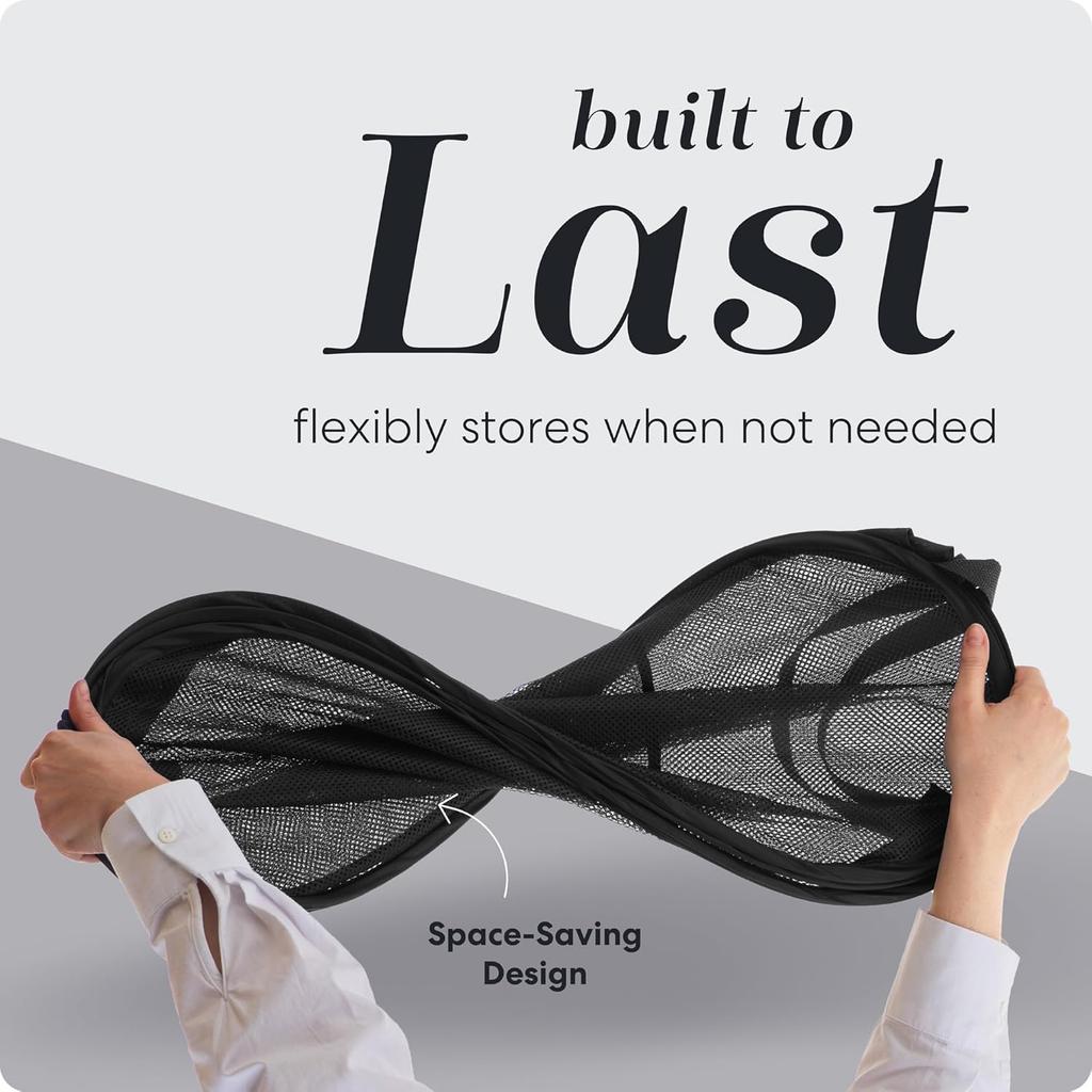 Collapsible Mesh Pop Up Hamper With Wide Opening And Side Pocket - Breathable Sturdy Foldable And Space-Saving Design For Clothes And Storage (Black)