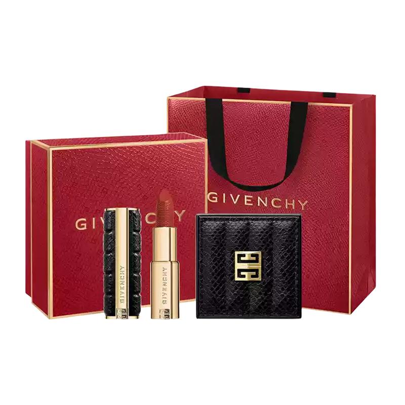 Givenchy New Year Limited Red Gift Box Makeup Set, Le Rouge Interdit Lipstick #331 3.4g + Cushion Foundation #1-C105 12g, 2Pcs Women Cosmetic Kit
