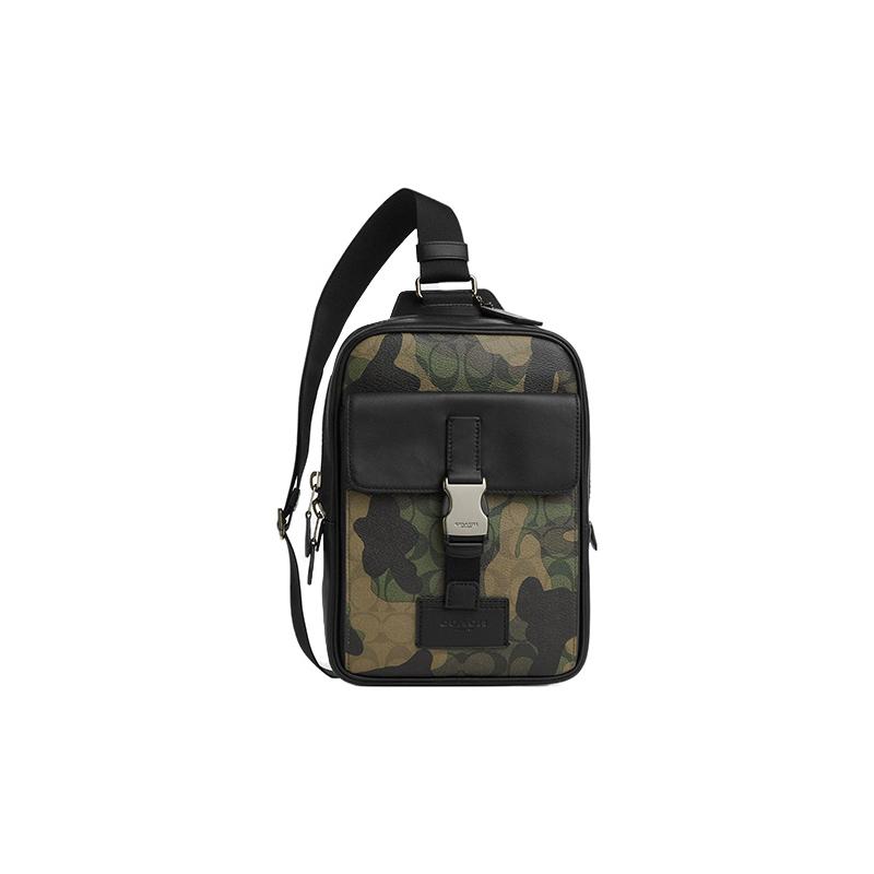 

COACH Track 18 printed zipper closure, coated canvas and smooth calfskin, shoulder crossbody bag, waist bag, chest bag, small, men s, camouflage color коричневий