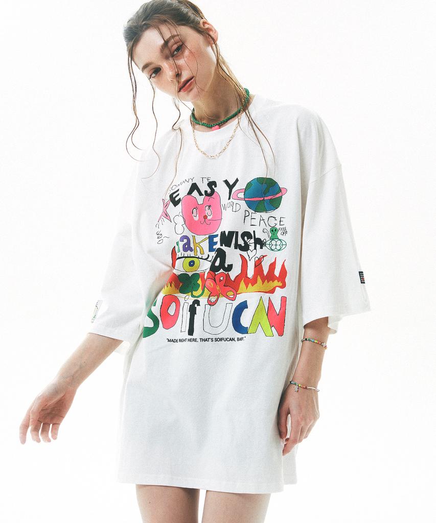 Soipeuyukaen Oversized Loose Fit Print T-Shirt