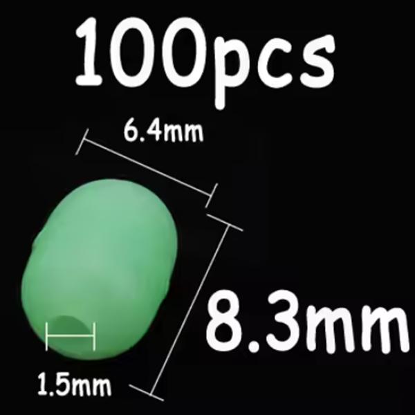 100pcs Green Saltwater Fishing Cylindrical Soft Rubber Luminous Beads Glowing Stopper Fishing Hook Lure Accessories