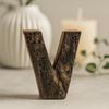 Monogram Letter V Rustic Bark, 7 Cm