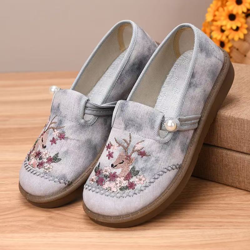 Embroidered cloth shoes women's soft sole one pedal single shoes non-slip soft sole versatile breathable