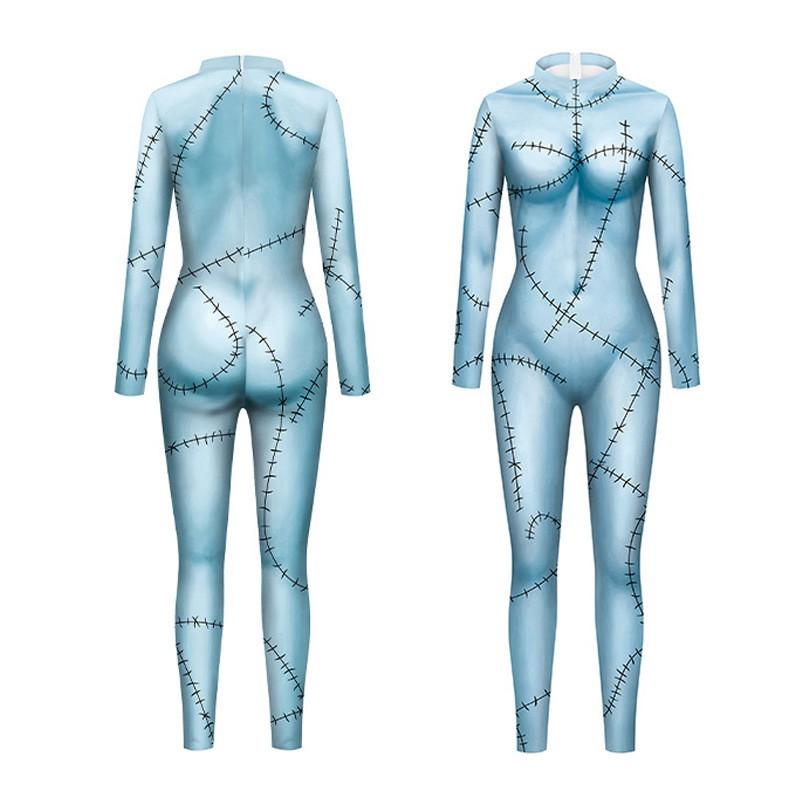 Women's Fashion Boho Halloween Print Long Sleeve Slim Costumes Zipper Jumpsuit