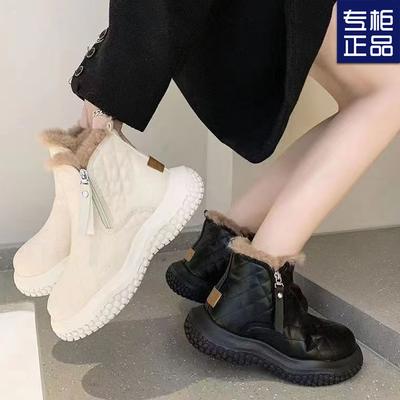Kurzstiefel gefüttert und verdickt 2025 Winter neue Fellintegrierte Damenschuhe Schneestiefel Damen kurze warme Baumwollschuhe Tide