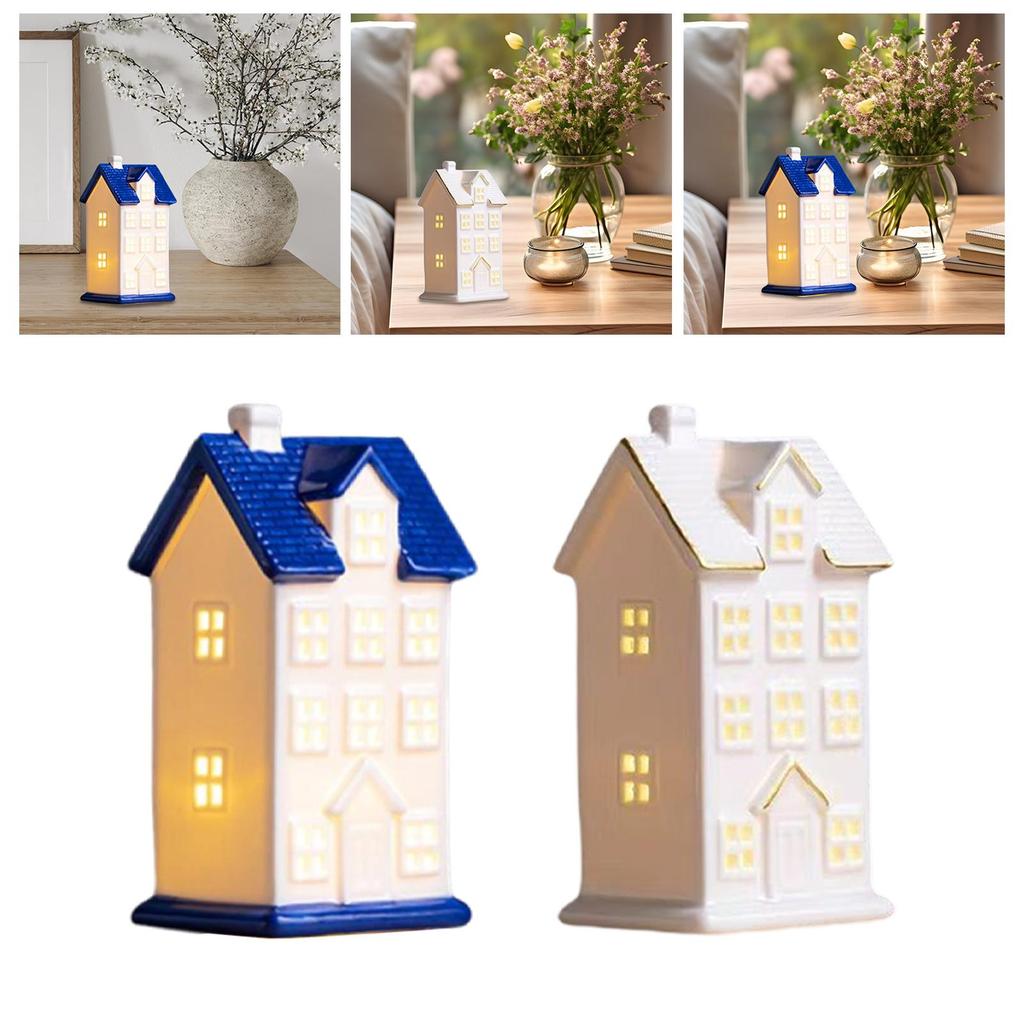 Holiday LED Lighted House Decoration Desktop Figurine for Christmas Village Table Centerpiece Christmas Festive Home Ornament