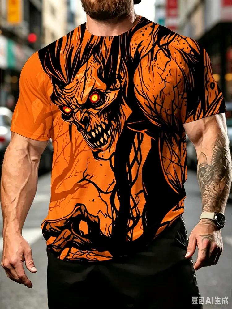 2026 Fashion New Demon Monster Graphic T Shirt for Men 3D Cartoon Printed Short Sleeve Tops Funny T-shirt Men's Streetwear