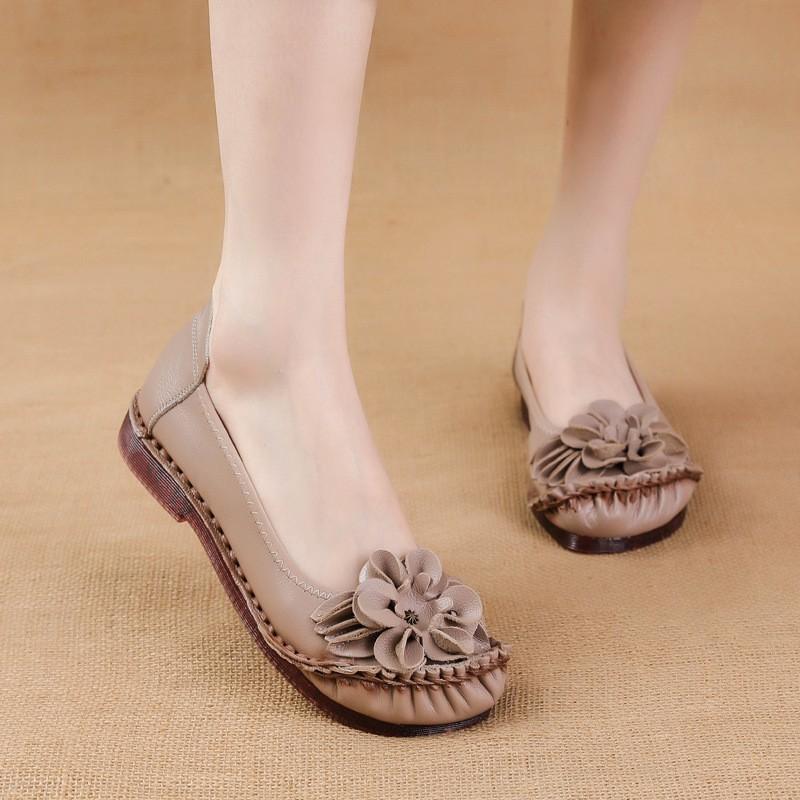 The first layer of cowhide summer new soft-soled cowhide soles women's shoes flower leather single shoes