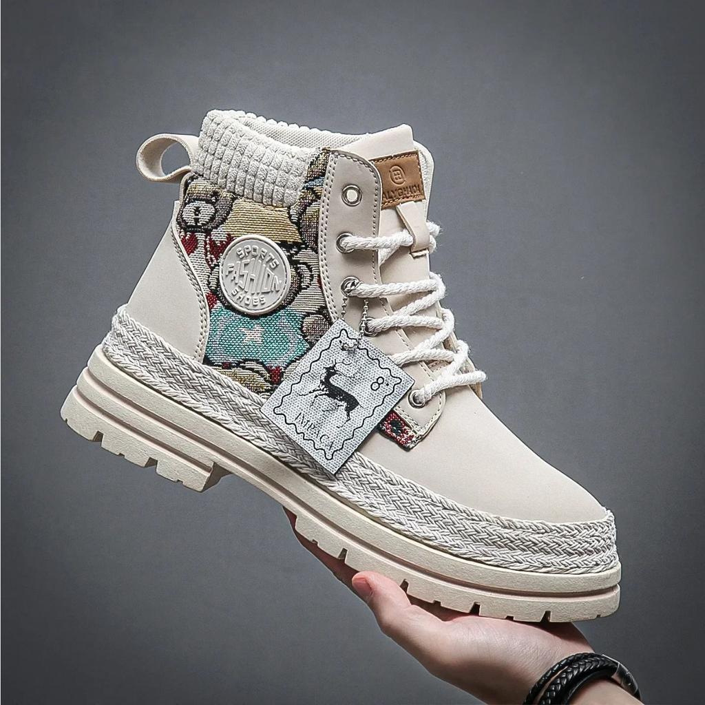 Men's Boots  Autumn/winter Thick Sole High Top Lace-up Flat Heel New British Style Work Boots Casual Trend  Fashion Boots