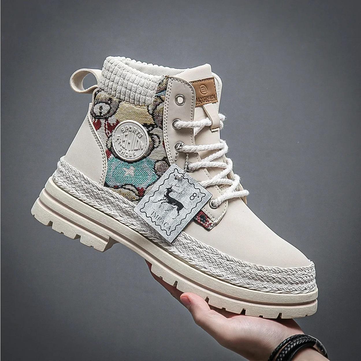 Мужские ботинки осеньзима толстая подошва высокий верх шнуровка плоский каблук новый британский стиль рабочие ботинки повседневные трендовые модные ботинки 39 3657₽