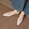 Krazing Pot Microfiber Square Toe Thick Med Heels Spring Summer Shoes Big Size 43 Metal Buckle Beauty Women Shallow Pumps