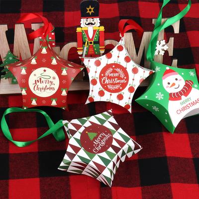 8pcs Star Shape Christmas Candy Box DIY Paper Treat Gift Boxes with Ribbon Merry Christmas Boxes Bag for Home New Year Navidad