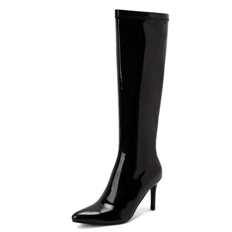 

Модные элегантные женские сапоги до колена, белые, черные, на каблуке, длинные сапоги, женские, большого размера 48, осенне-зимняя обувь для вечеринок, женская обувь 45 чёрный