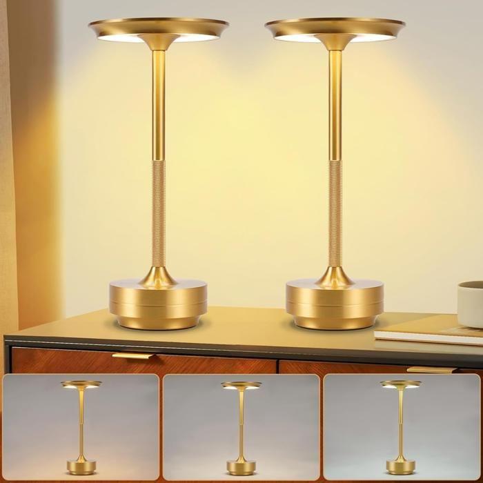 Lampe de table - NETTLIFE - LED tactile rechargeable - Sans fil - Lot de 2 - Jaune