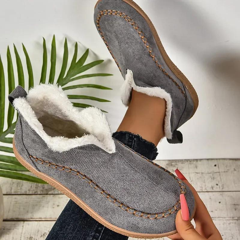 

Модные женские ботинки Сохраняющие тепло Ботильоны с мехом Зимняя обувь Женская Снег Новые зимние ботинки Слипоны Зимняя обувь Женская 43 серый