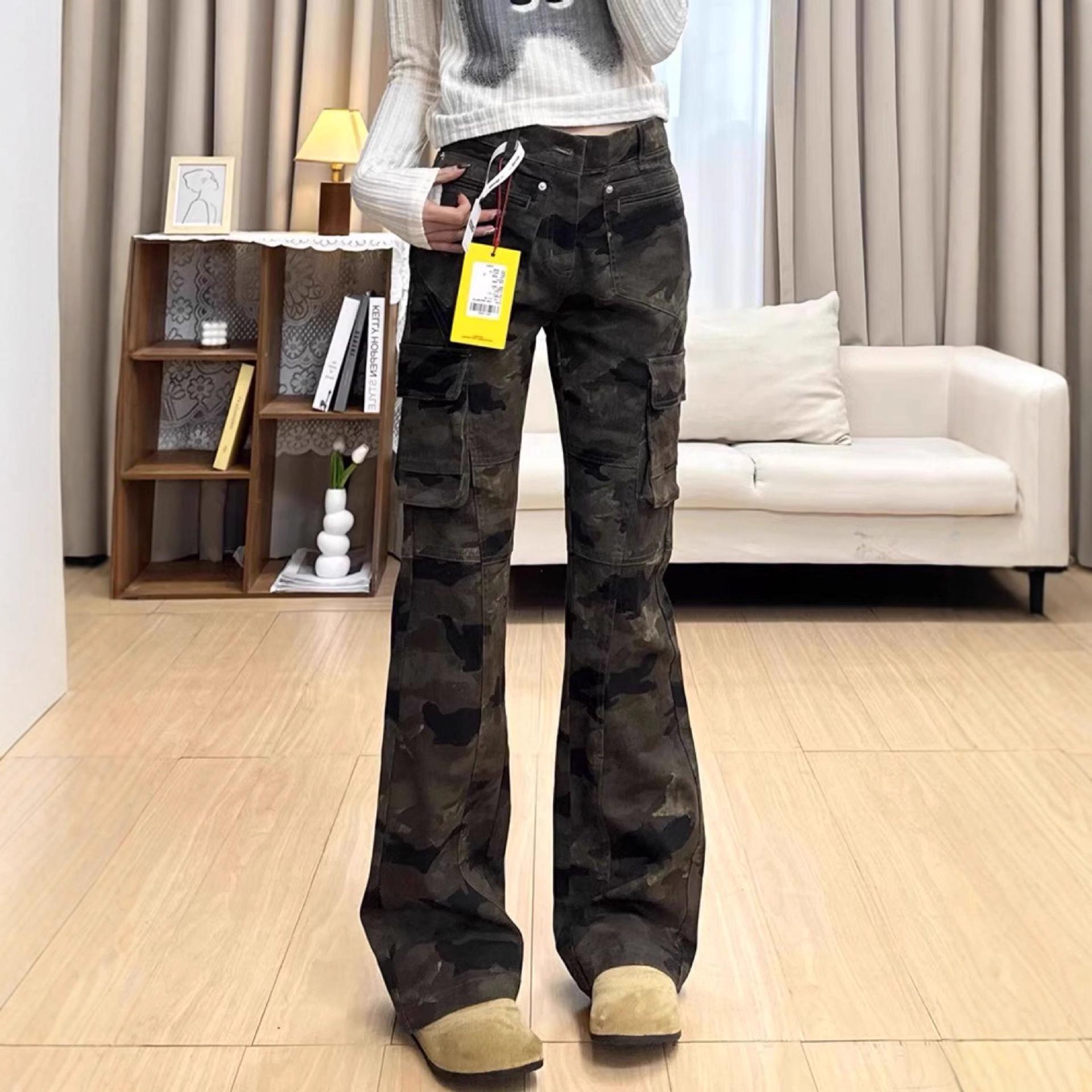 2025 Autumn/Winter American Retro Camouflage Slimming Jeans for Women - New Trendy Straight-Leg Workwear Pants S