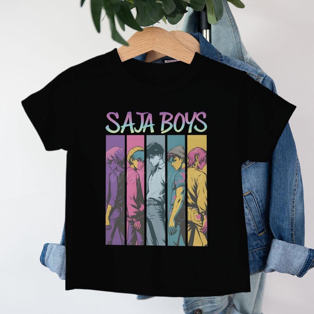 Cute Cartoon Saja Boys T-shirts Kpop Demon Hunters T Shirt Kids Boy Girl Summer Short Sleeve Round Neck Tops Children's Clothing