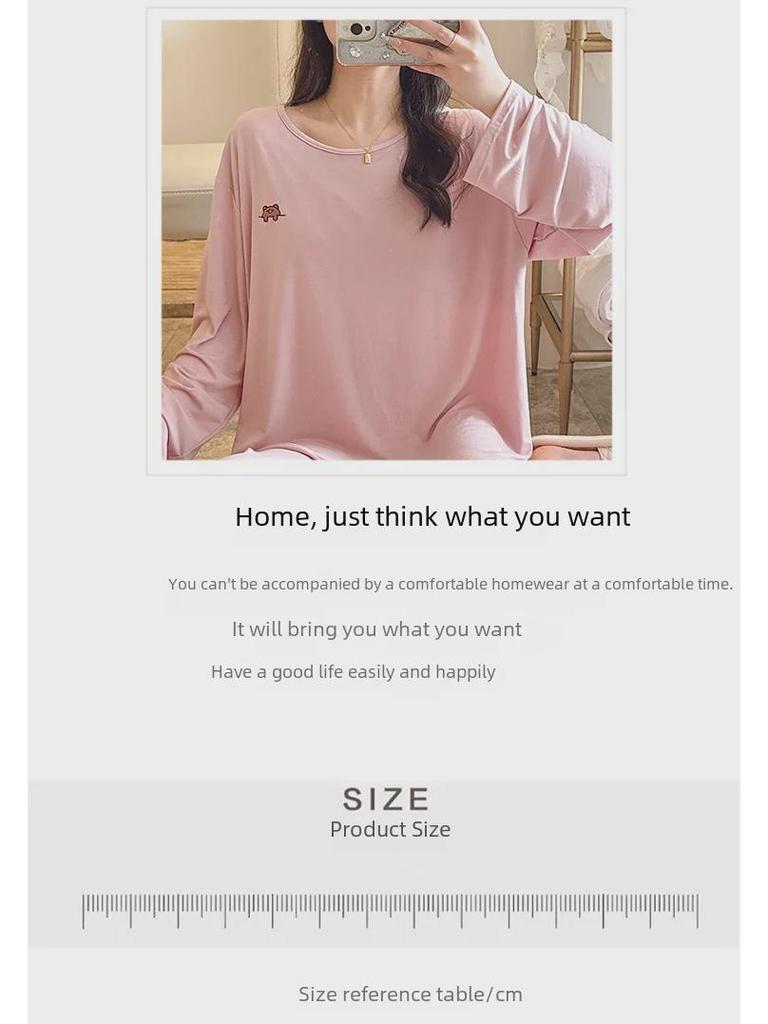 Modales Langarm-Nachthemd mit Brustpolstern für Damen in großen Größen