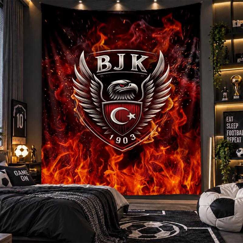 Arazzo da Appendere a Parete Stampa Beşiktaş FC Tessuto per Soggiorno Camera da Letto Decorazione Casa