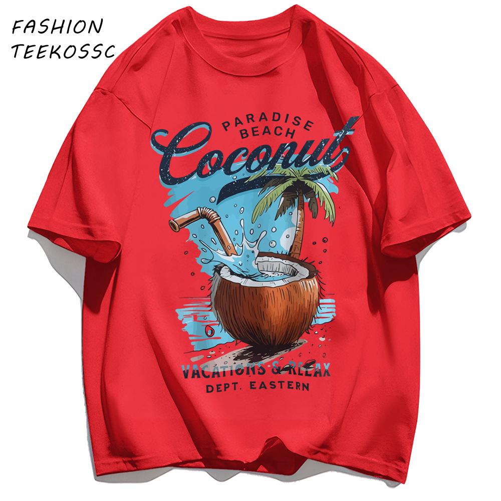 Pardise Beach Cocount Vacation Relax T Shirt Man AllNatch Basics TShirt Fashion Cotton Sportswear Unisex Summer Loose Clothing