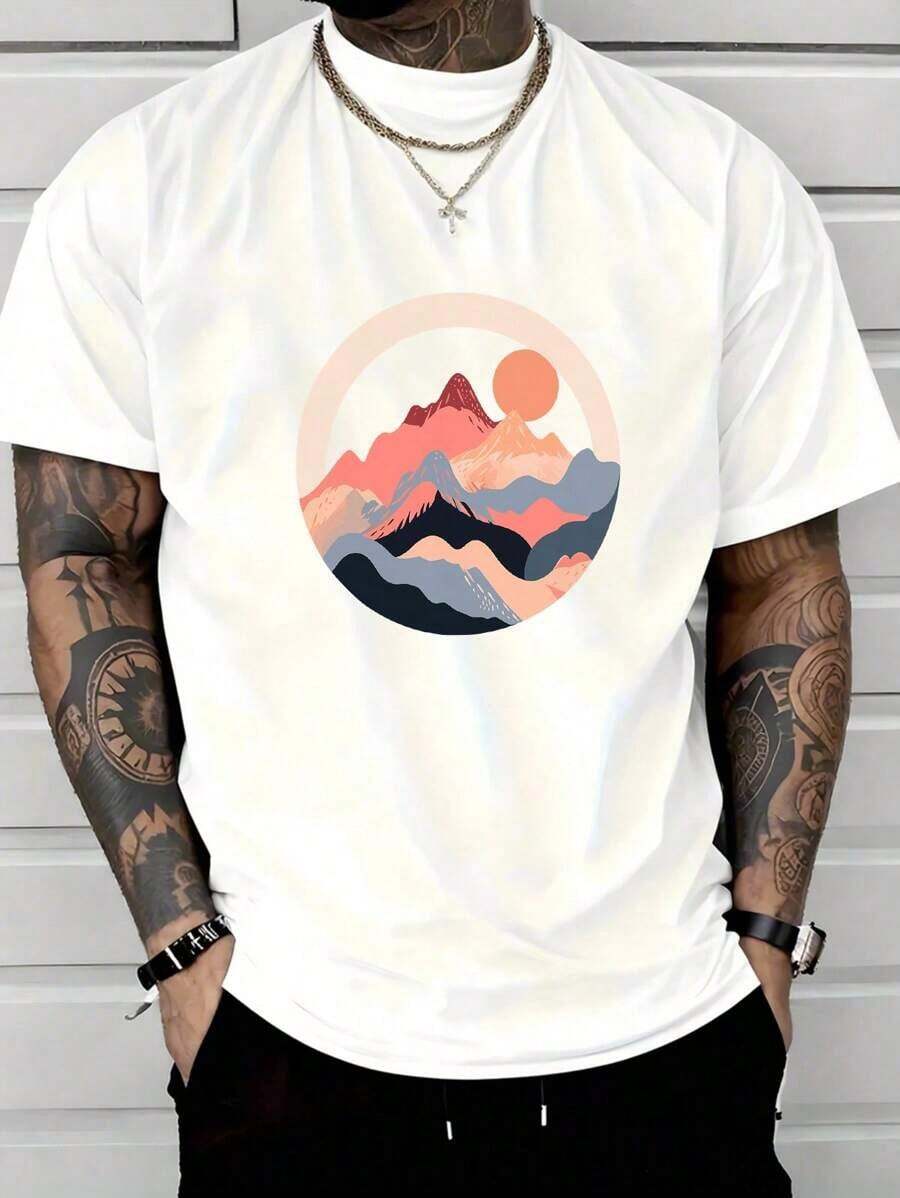 Unisex S Mountain Sunset T-Shirt, Abstract Artistic Print M