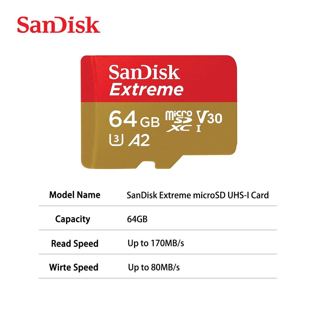 SanDisk Extreme Micro SD Card 128GB 256GB microSD TF Card Memory Cards U3 4K V30 A2 Class 10 UHS-1 Flash Card 32GB 64GB 512GB For Phone Camera GoPro