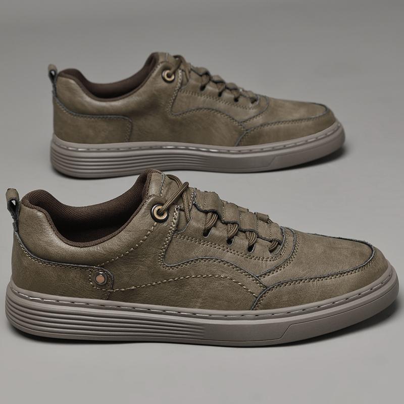 Mode Einfache Weiße Herren Echtleder Freizeitschuhe Dicksohlige Abriebfeste Herren Oxford Schuhe, Outdoor Sportschuhe Rutschfest