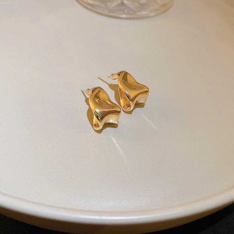 Metal wind round geometric earrings niche simple versatile stud earrings ins fashion high-end earrings