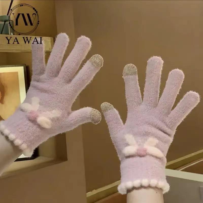 Women's Wool Touchscreen Gloves with Bow – Cute and Warm for Autumn and Winter Riding