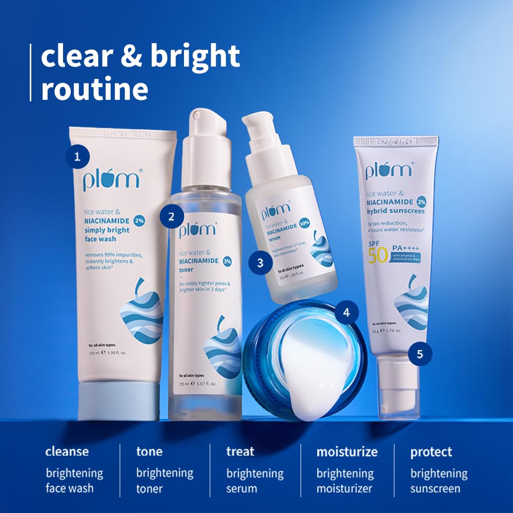 Plum Niacinamide Rice Water Face Toner Alcohol Free Pore Refining Glow Boost For Oily Dry Combination Skin 150 Ml