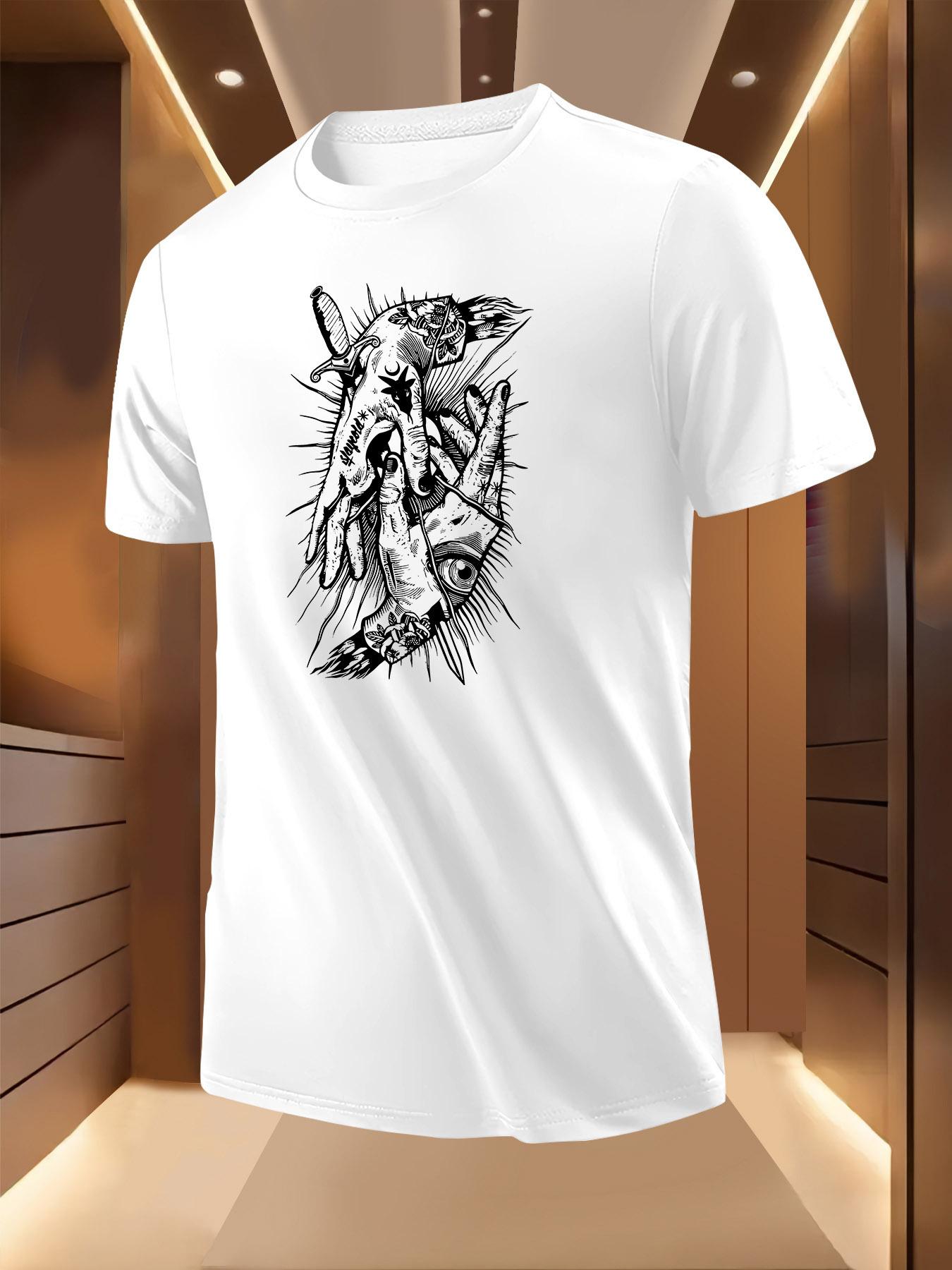 Short Sleeve Tshirt with Mysterious Hand Animal Print XXL