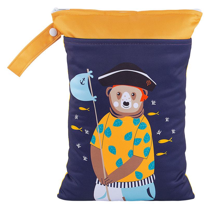 Cross-border Cartoon Print Hanging Baby Storage Bag, Reusable Diaper Bag with Wet/Dry Separation, Double-layer.