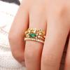 Huitan s/Set Lady Ring with Shiny Green CZ Aesthetic Accessories for Wedding Party Gold Color/CopperColor Trendy Jewelry